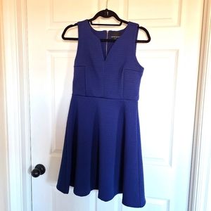 Blue fit and flair textured zip back dress